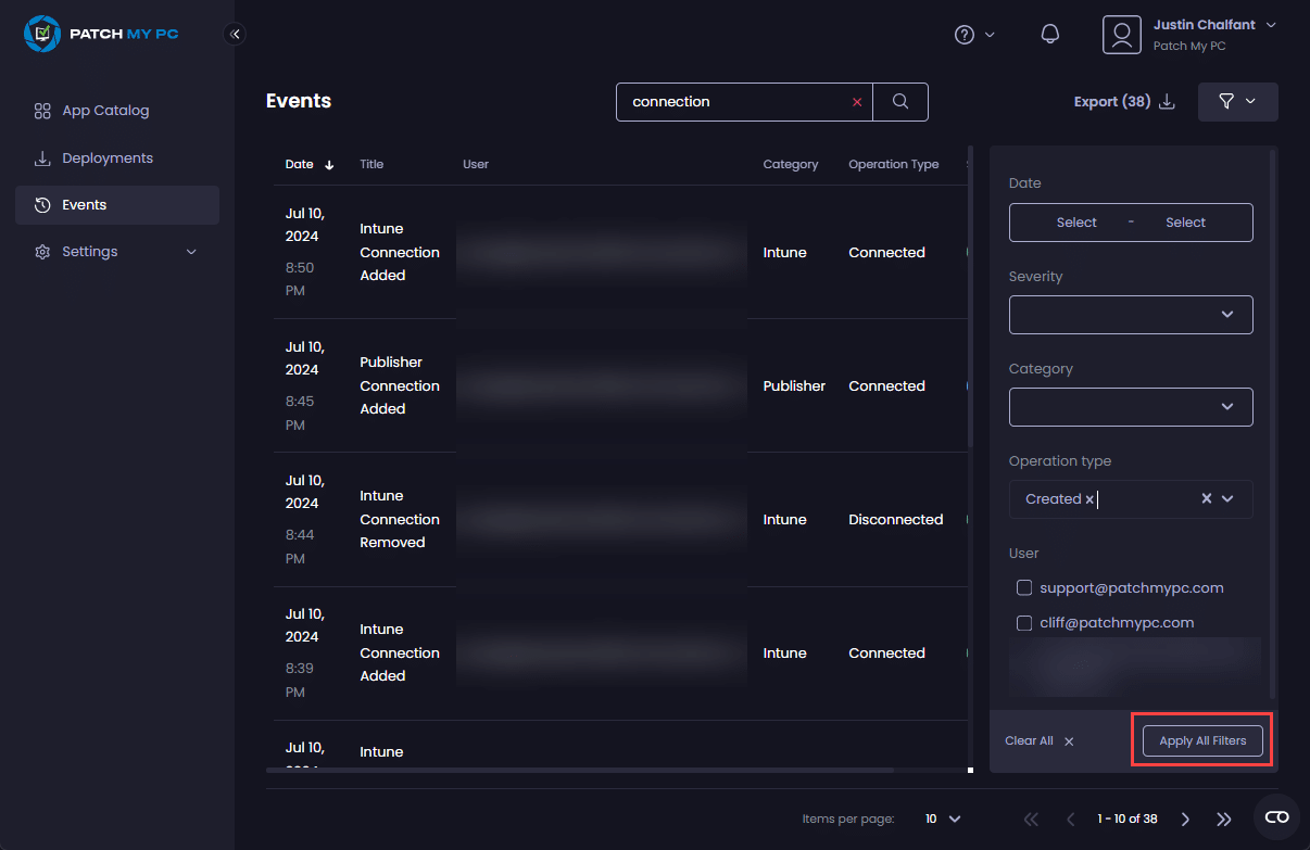 Clicking "Apply All Filters"