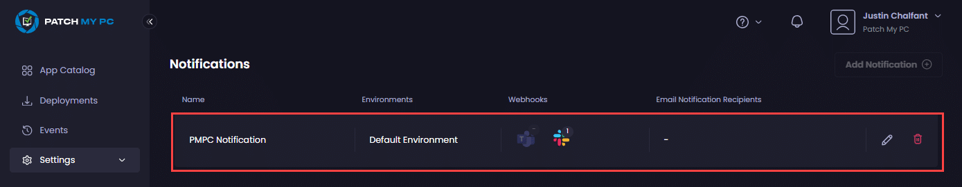 Portal auto-refreshes to show the new notification