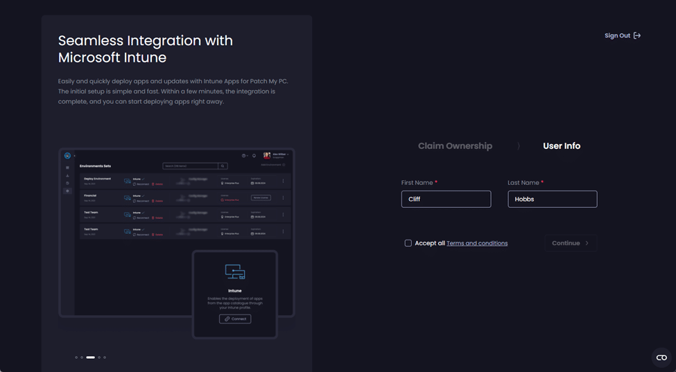 "User Info" page