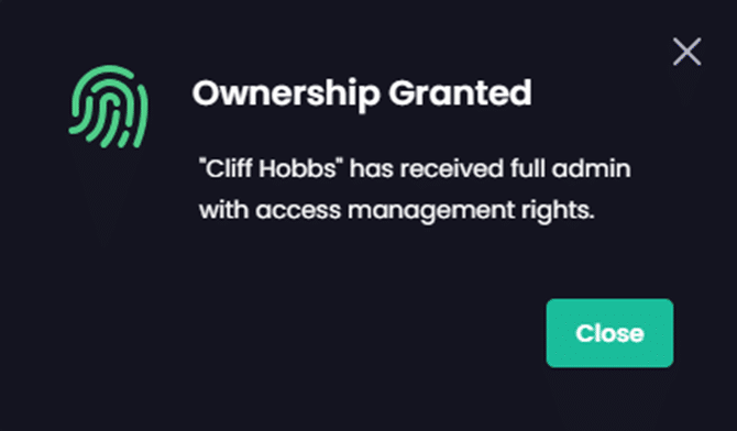 "Ownership Granted" popup