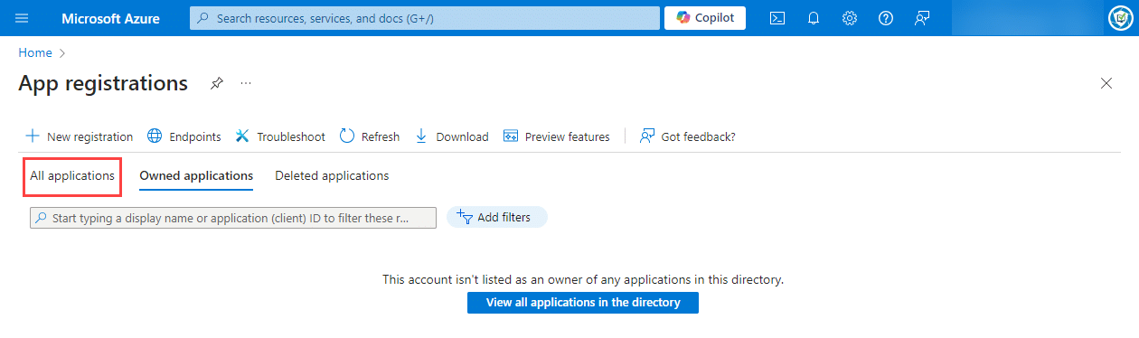 Clicking "All Applications"
