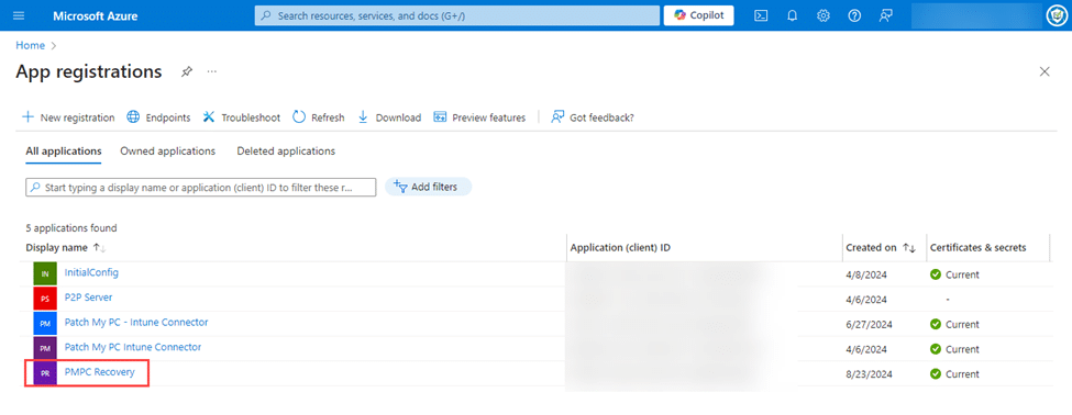 Clicking the "PMPC Recovery" application