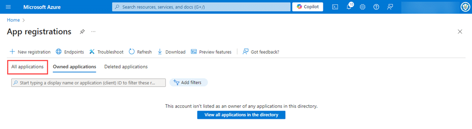Clicking the "All applications" blade