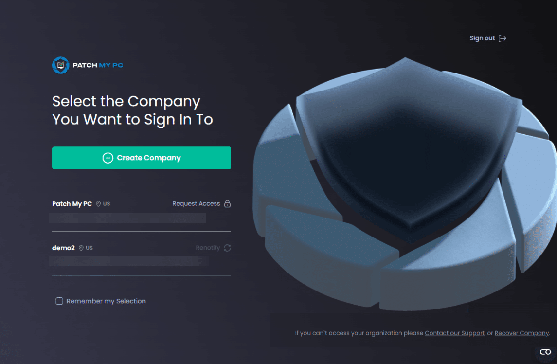 "Select the Company You Want to Sign-In To" screen