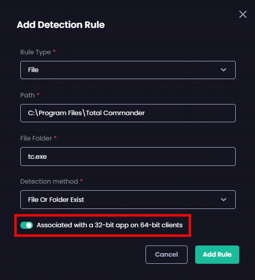 Enabling the "Associated with a 32-bit app on 64-bit clients slider"