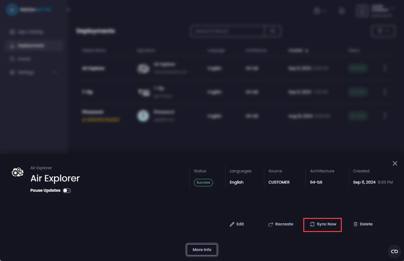 Clicking "Sync Now"