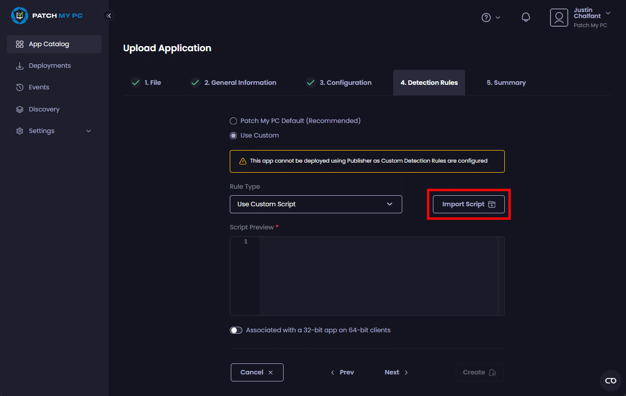 Clicking "Import Script"