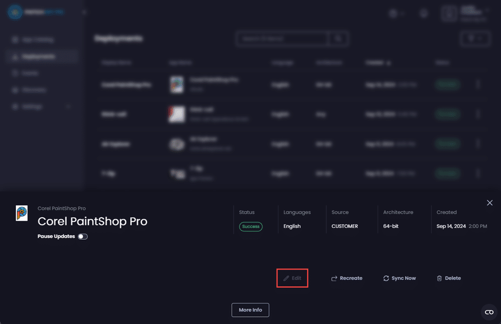 "Edit" button unavailable on the properties of a deployment