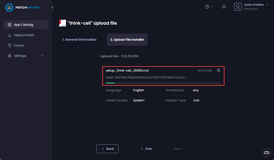 Calculating the hash for the file as its uploaded to your portal.