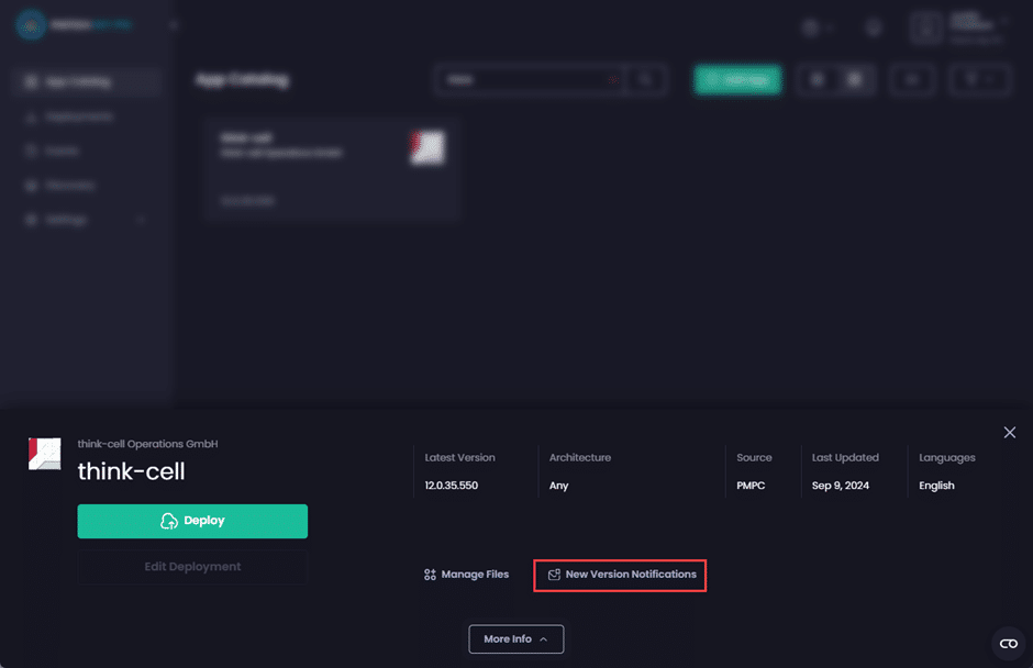 Clicking "New Version Notifications"
