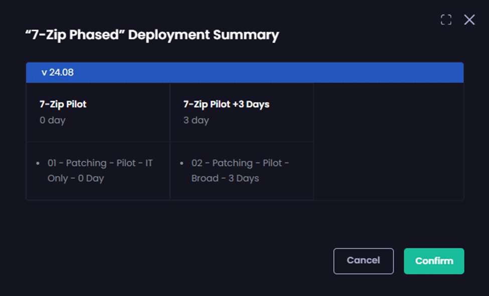 "Deployment Summary" showing the impact of deleting this Update Rings