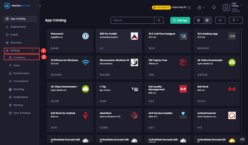 Navigating to "Settings | Company"