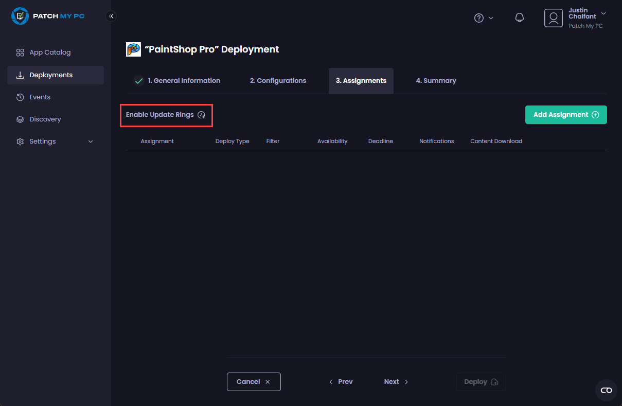 Clicking "Enable Update Rings