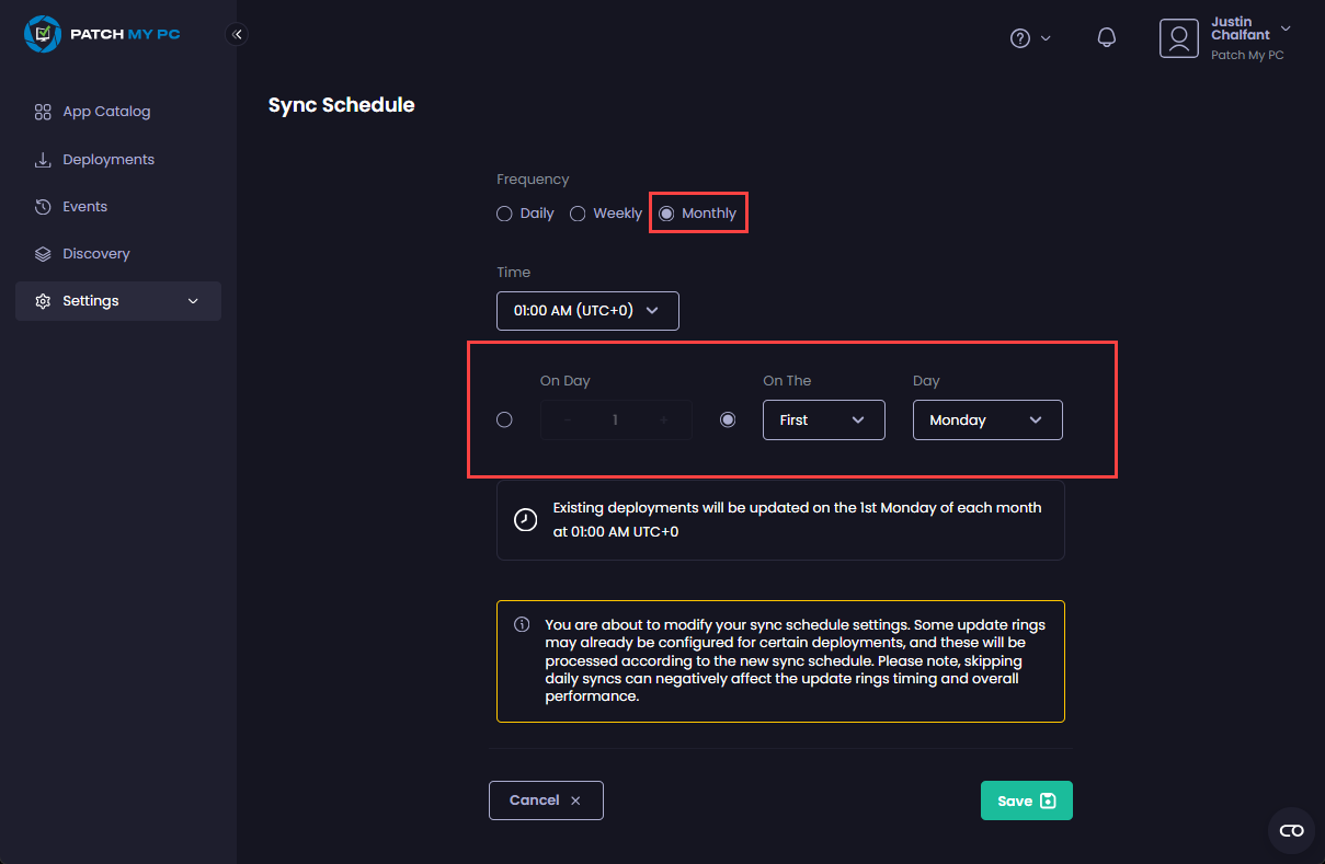Choosing the "Monthly" option