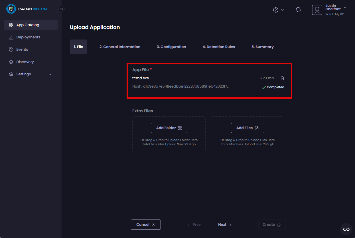 Calculating the hash for the file as its uploaded to your portal.