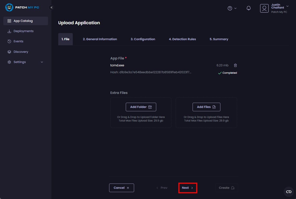 Clicking "Next" to move to the "General Information" tab