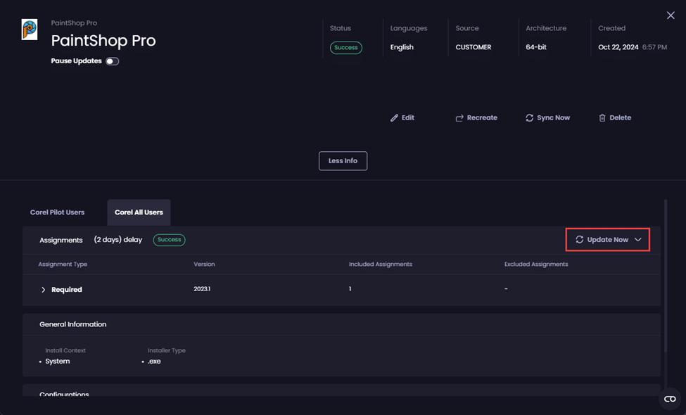 "Update Now" button available