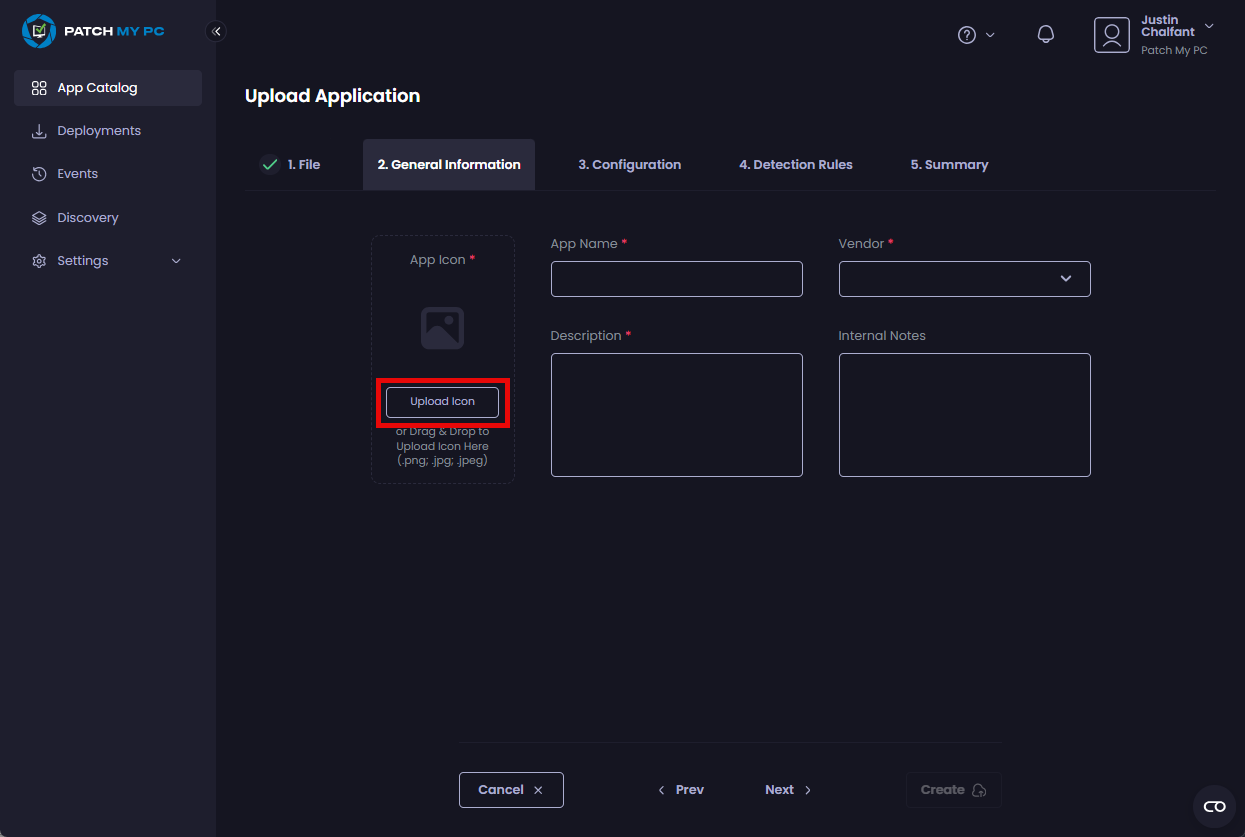 Clicking "Upload Icon"