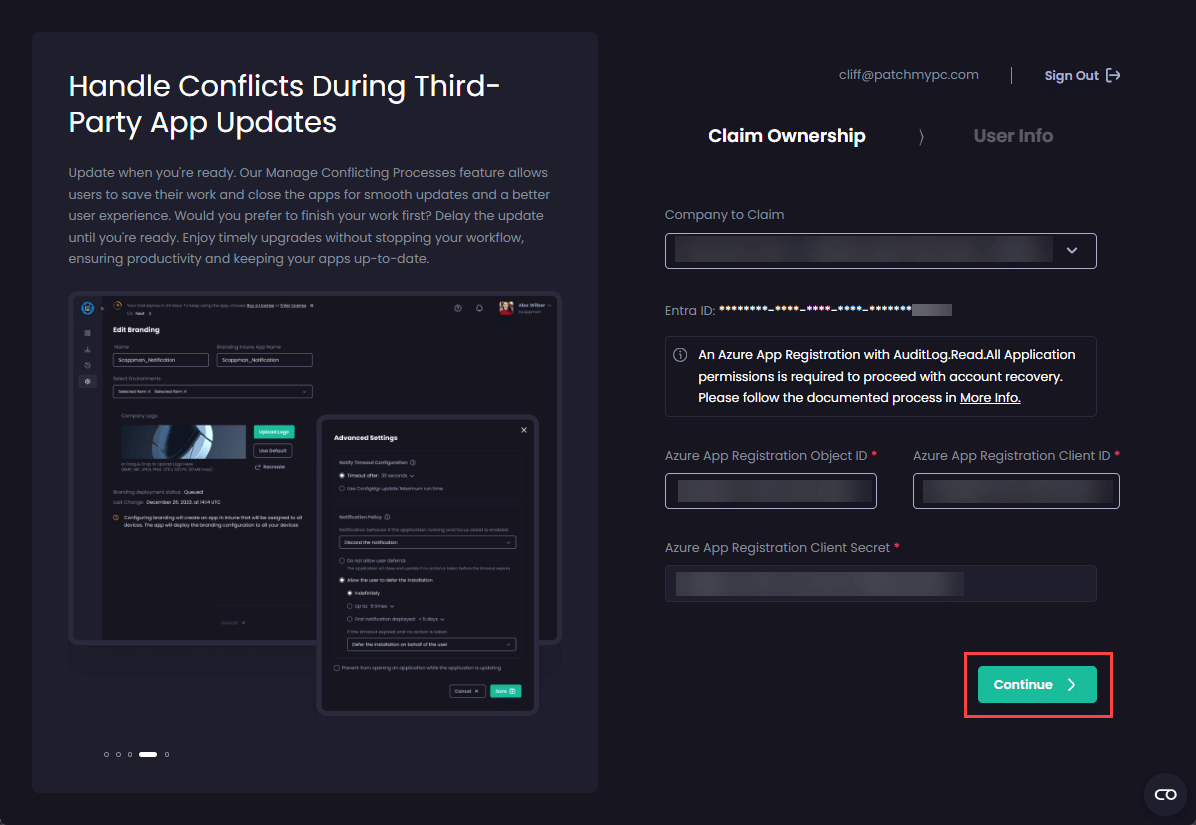 Clicking "Continue"
