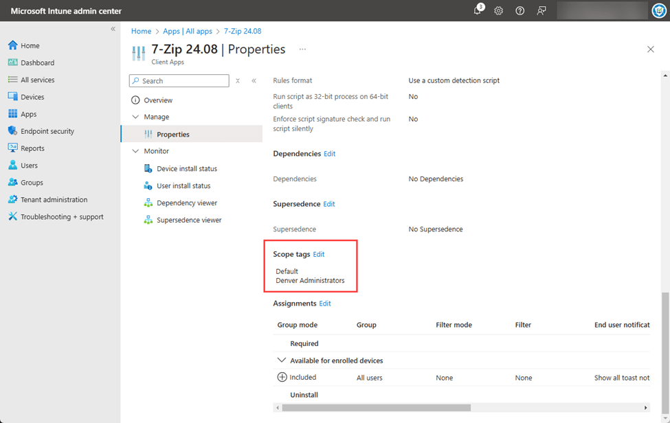 Scrolling down to the "Scope tags" section which shows the tags defined in the PMPC Cloud deployment