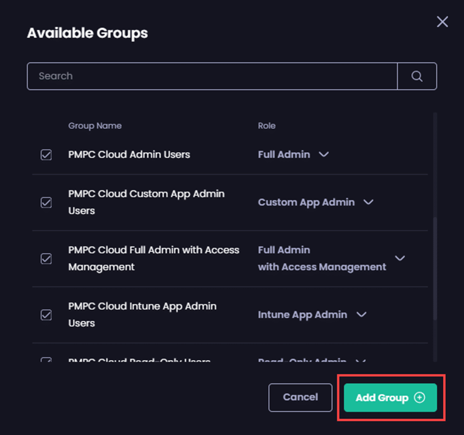 Clicking "Add Group"