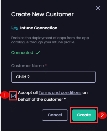 Accepting the Terms and conditions then clicking "Create".