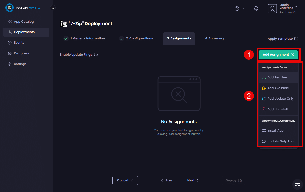 Choosing the desired assignment type