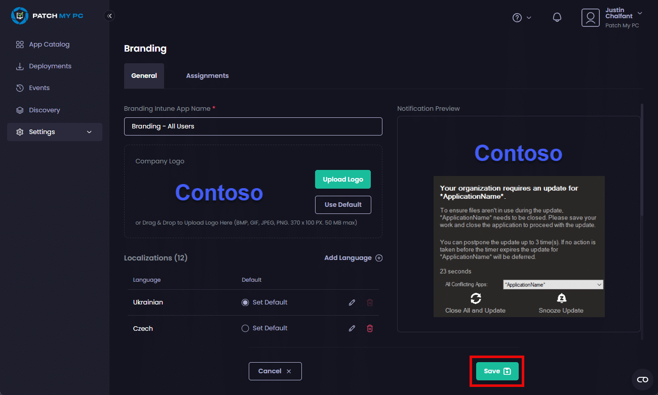 Clicking "Save" to save your changes