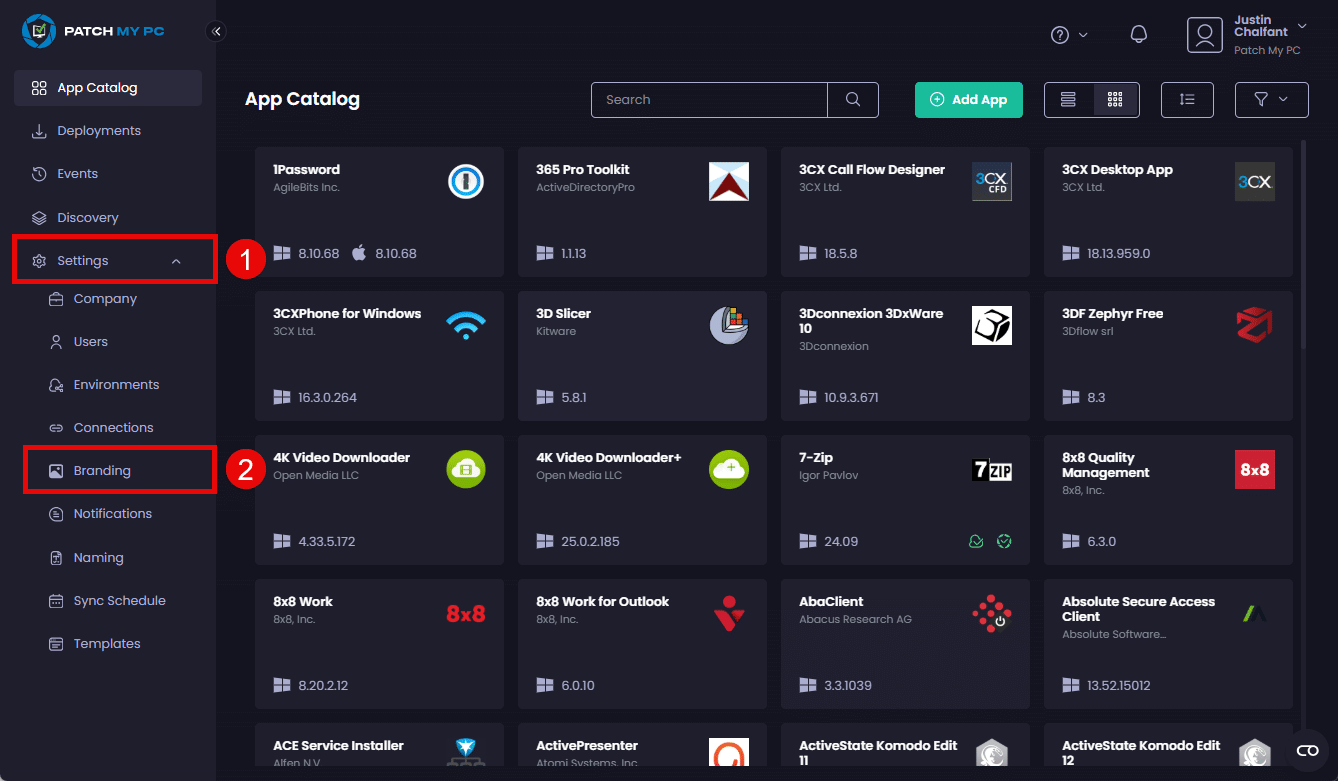 Navigating  to TSettings | Branding"