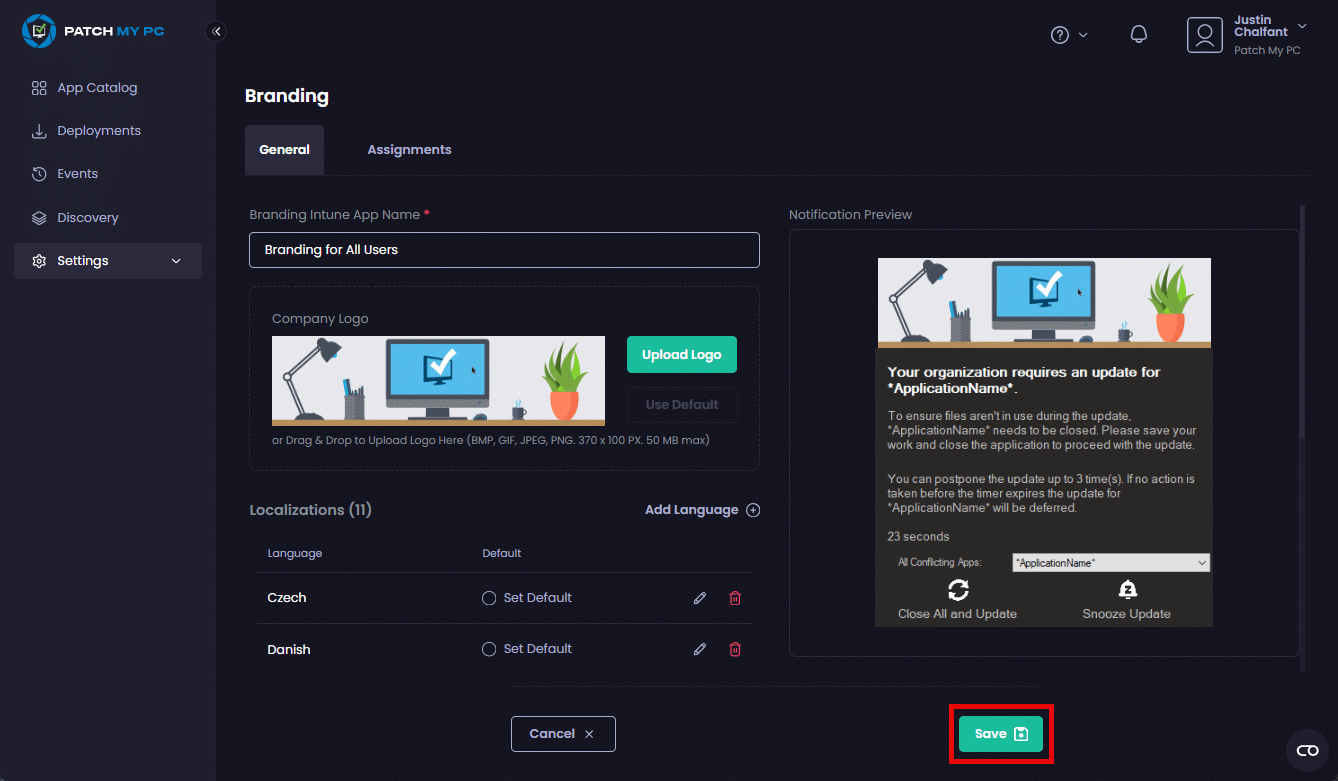 Clicking "Save" to save your changes