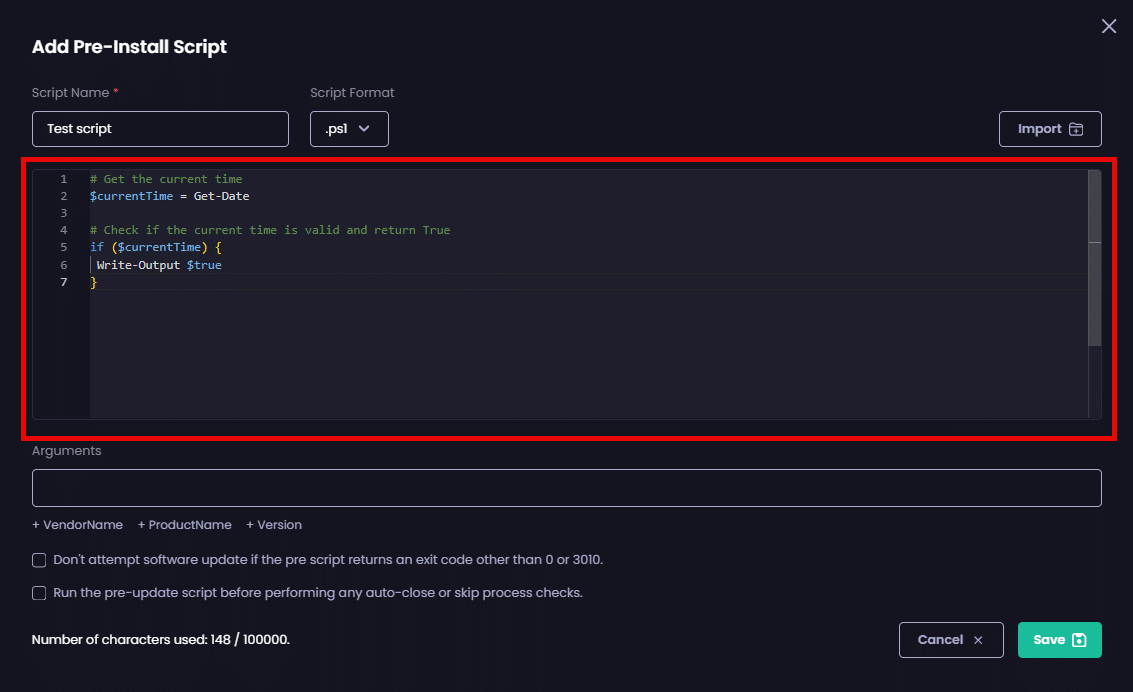 Typing your script in the Script Editor