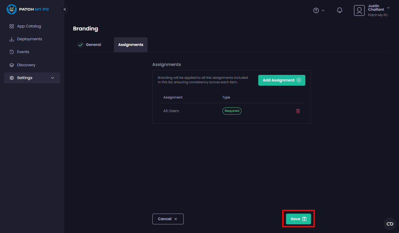 Clicking "Save" to save and deploy the branding