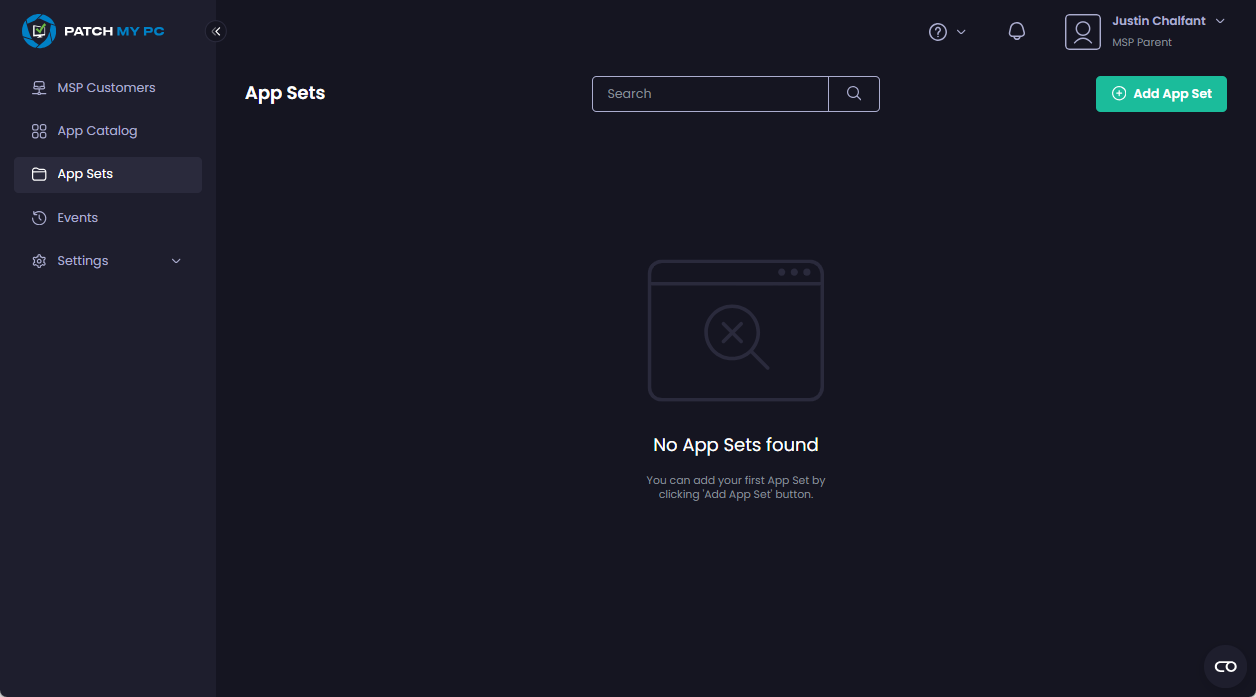 "App Sets" page showing an existing App Sets