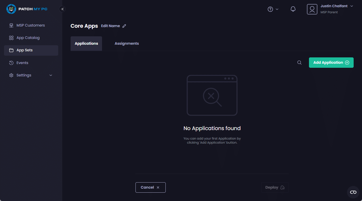 App Set name screen