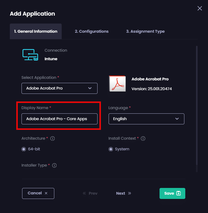 Modifying the "Display Name" to include the App Set's suffix