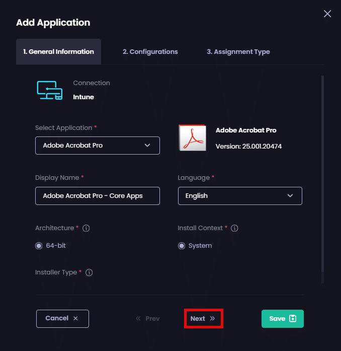 Clicking "Next" on the "General information" page.