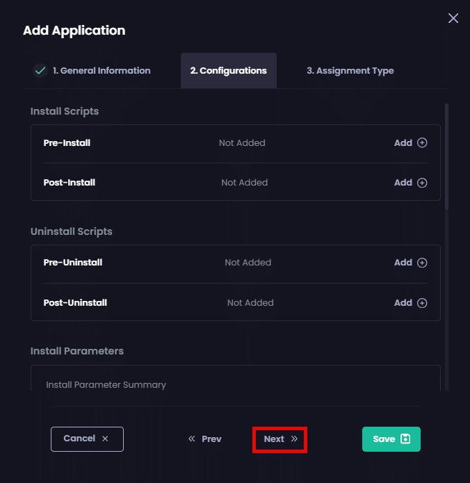 Configuring any required options on the "Configurations" page