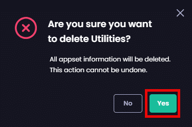 Clicking "Yes" on the "Are you sure you want to delete" dialog box