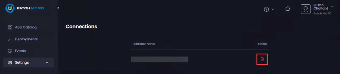 Clicking the trashcan beside the connection you want to delete