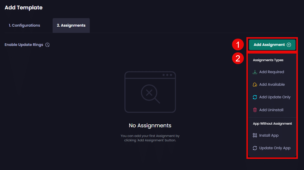 Clicking "Add Assignment" and select the relevant assignment type