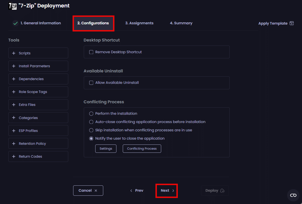 "Configurations" tab