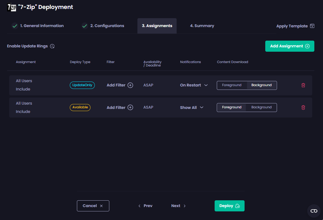 New assignment shown on the "Assignments" page