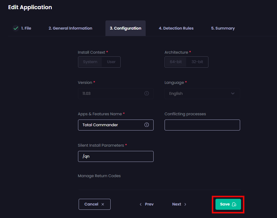 Clicking "Save"