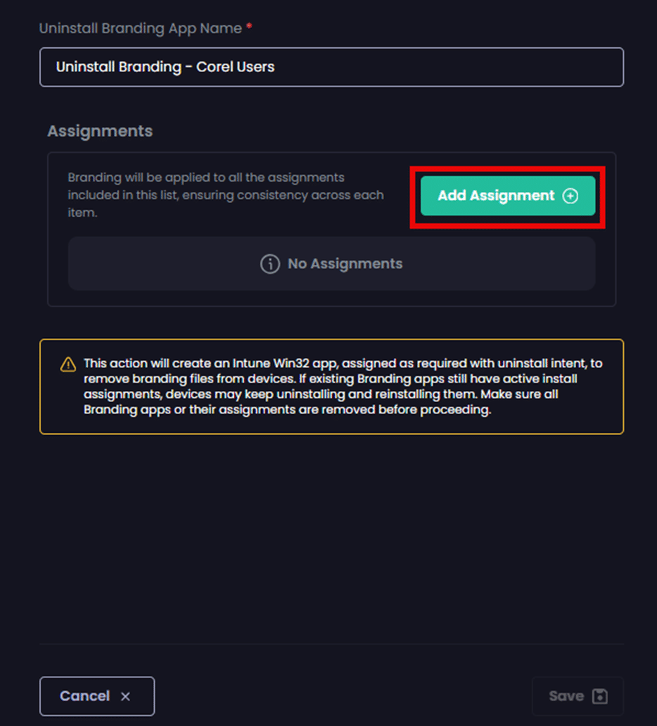 Clicking "Add Assignment