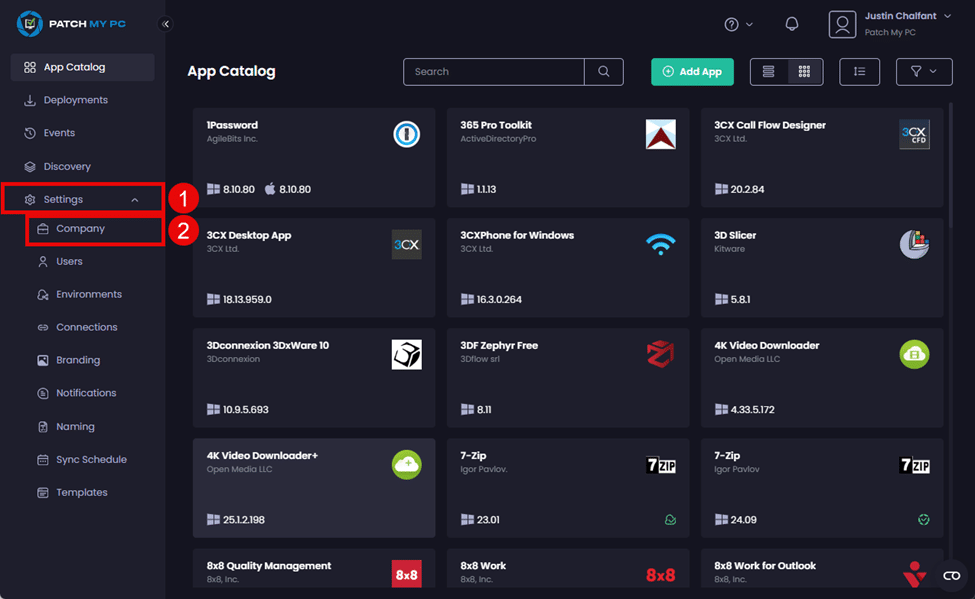 Navigating to "Settings | Company"