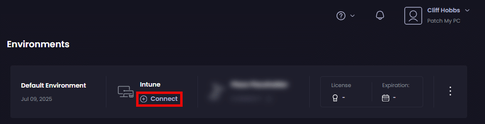 Clicking "Connect" under the "Intune" tab