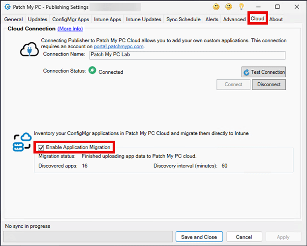Ensuring the "Enable Application Migration" checkbox is checked