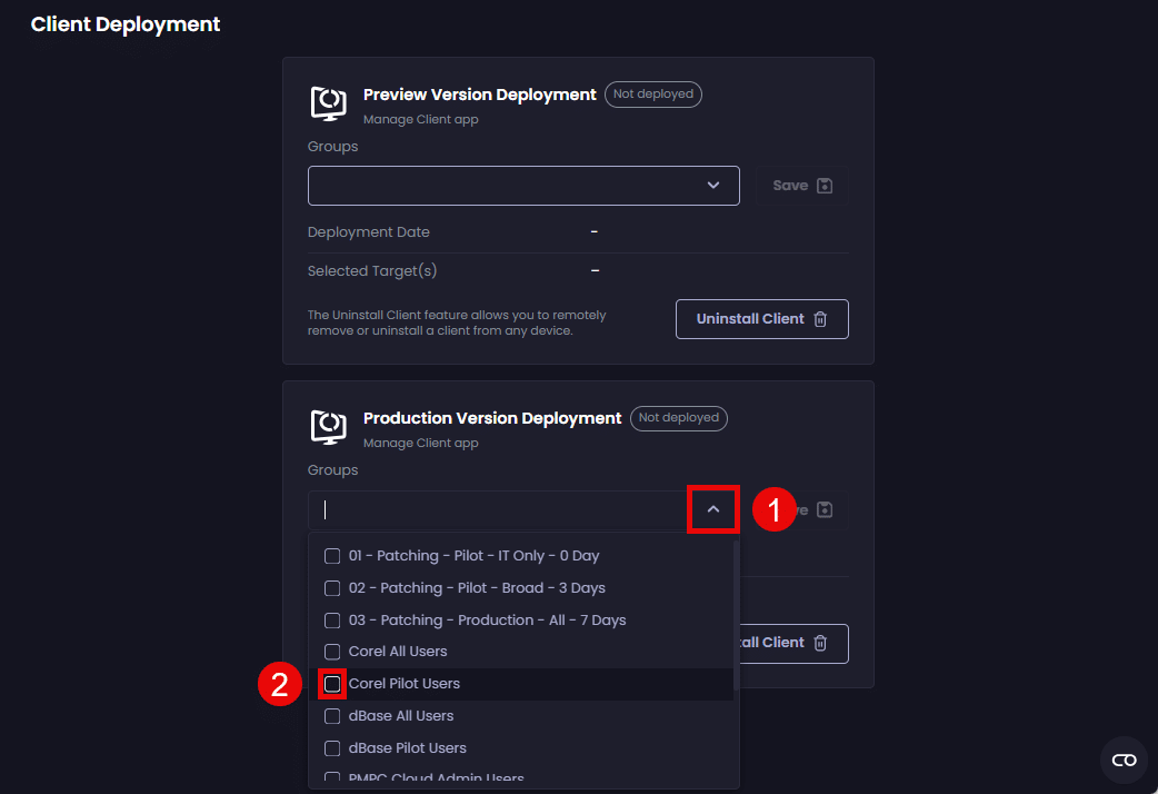 Selecting the Entra ID Group(s) you want to deploy the client to