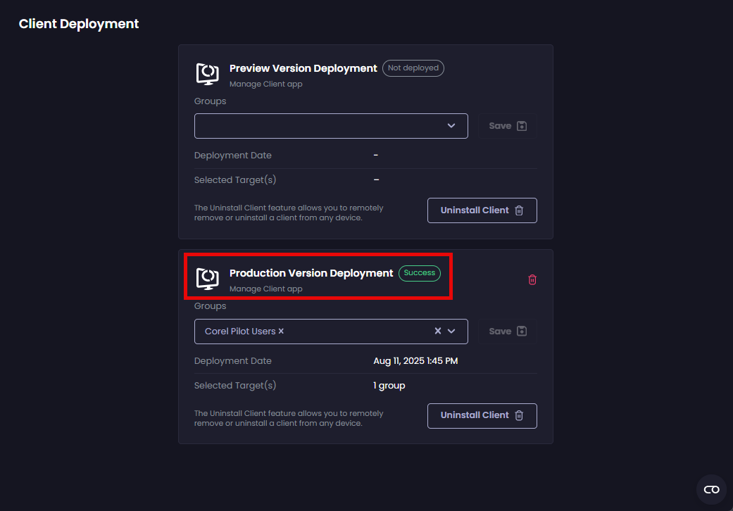 Client deployed successfully