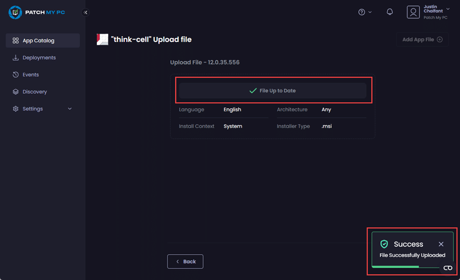 "Success – File Successfully Uploaded" notification